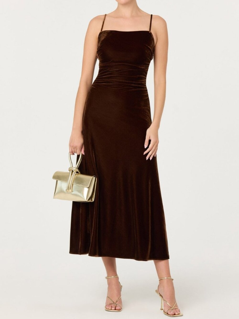 ASTR the Label Valery Sleeveless Velvet Midi Dress - Brown - Size Small